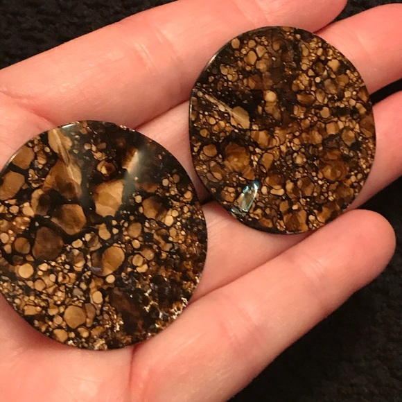 Vintage 80's Enamel Tie-Dyed Wavy Earrings Retro - Picture 7 of 7